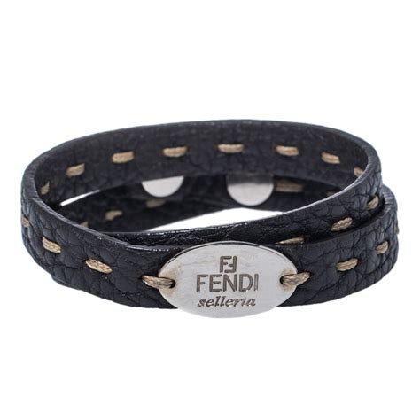 fendi selleria double leather bracelet|Fendi cuff bracelet.